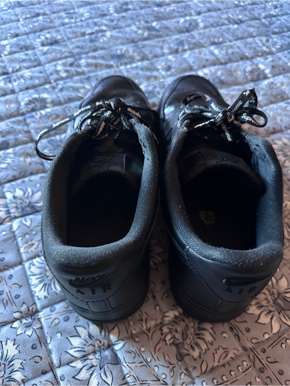Nike supreme Black Leather Air Force 1s Low-Top Sneakers - Picture 4 of 8